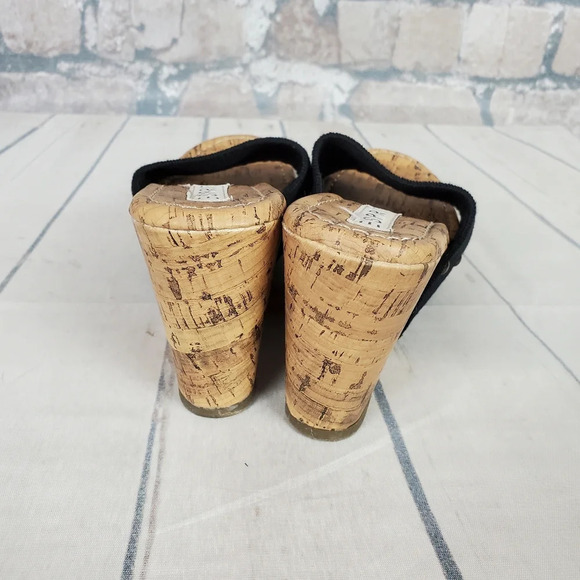 Esprit Platform Wedge Slides Cork Sole Size 38/39 Black Stretch Band - Picture 8 of 15